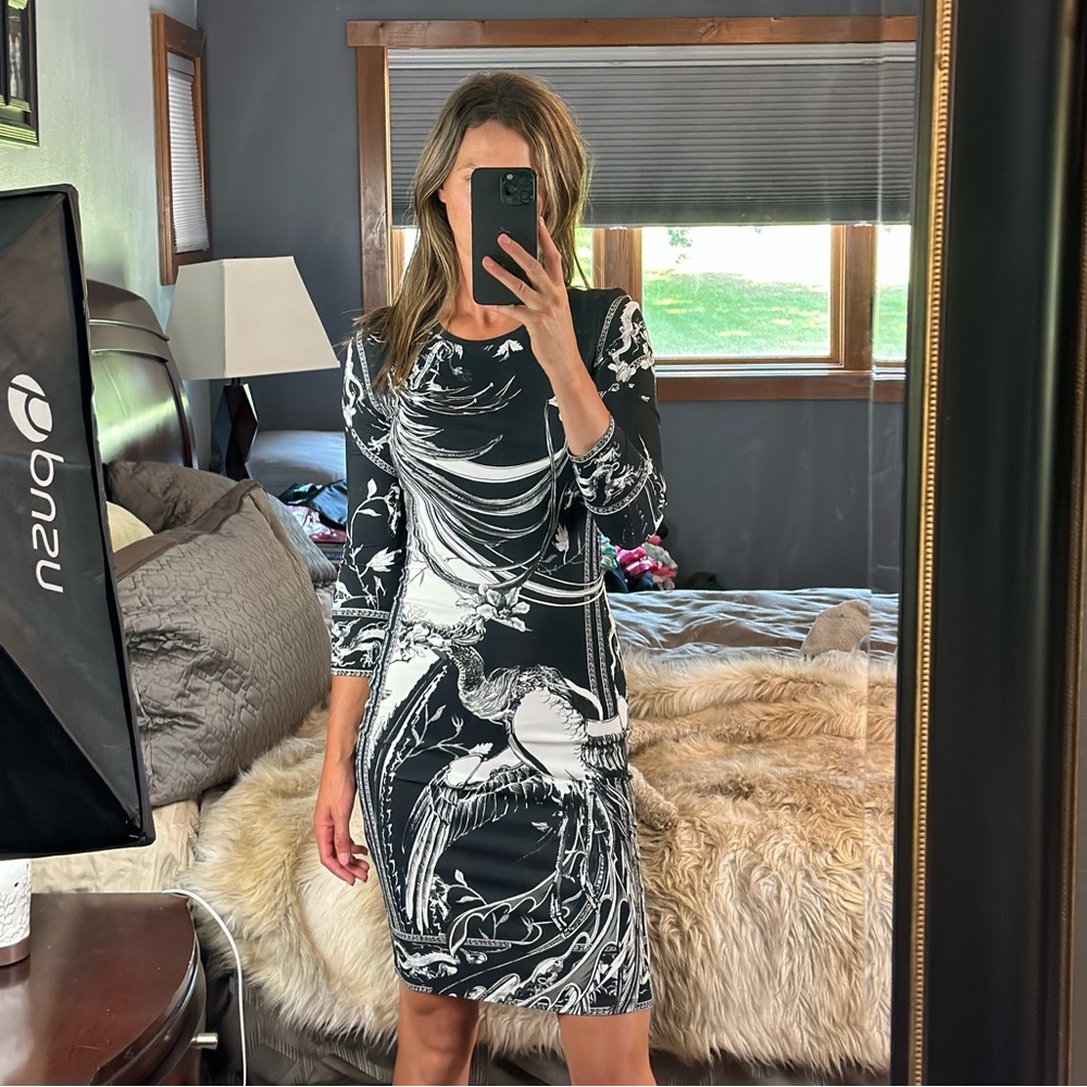 Roberto Cavalli Idra-Print 3/4-Sleeve Ponte Dress, Size 6